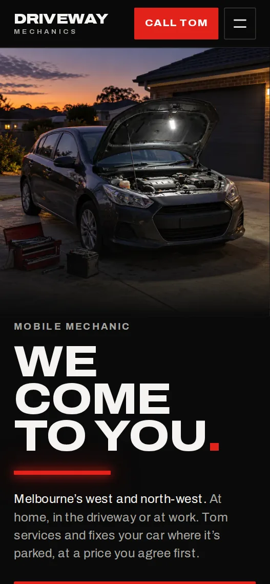 Phone screenshot of the Driveway Mechanics sample website